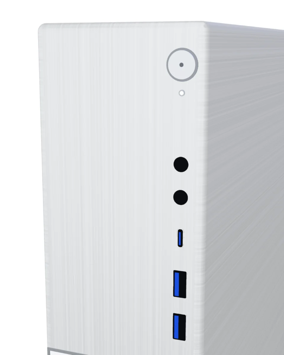 The power button and the front ports